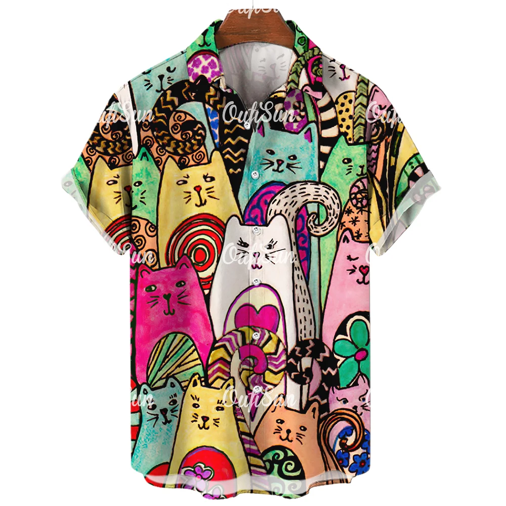 Top Trends: 2023 3d Lapel Hawaiian Shirt Man Casual Short Sleeve Anime Shirts Cartoon Men's Shirt Summer Men Clothes Street Retro Animal Cat Shoppable Styles - Image 6