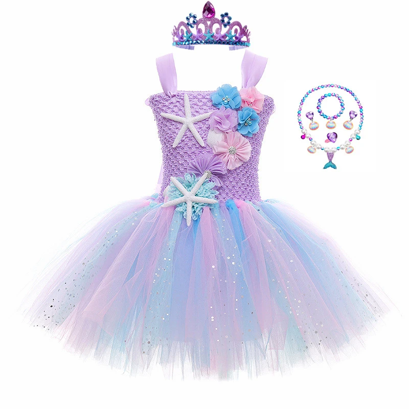 Top Trends: Girls Mermaid Ariel Tutu Dress Princess Kids Summer Birthday Party Halloween Cosplay Costume Children Carnival Dance Clothes Shoppable Styles