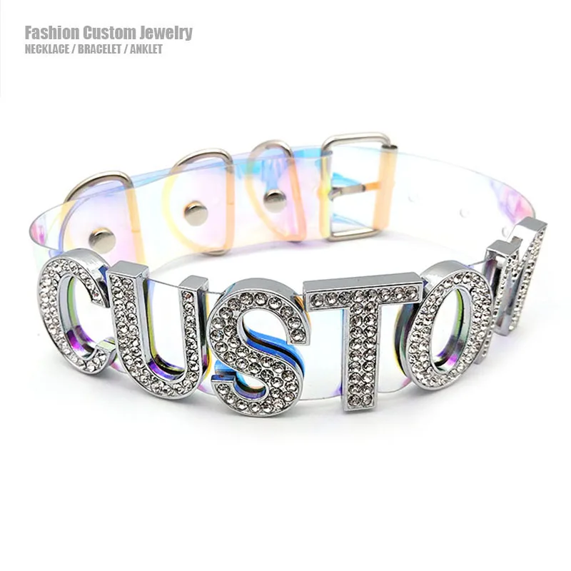 Top Trends: Punk Sexy Custom Name Choker Letters Necklace Women Men Dazzling Colorful Laser PU Buckle Collar Chocker Cosplay Party Jewelry Shoppable Styles