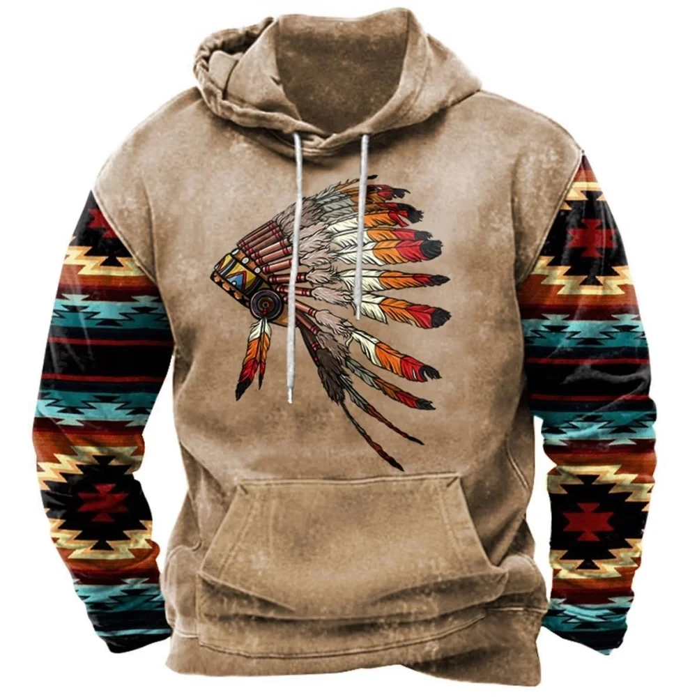 Top Trends: Indian Feather Totem Vintage Men's Hoodie Oversized Autumn Winter Spring Hooded Sweatshirt Casual Harajuku Full Sleeve Clothes Shoppable Styles - Image 2