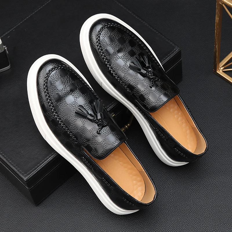 Top Trends: New Black Men's Vulcanize Shoes Brown Slip-On Sneakers Tassels Handmade Men Shoes Size 38-45 Shoppable Styles