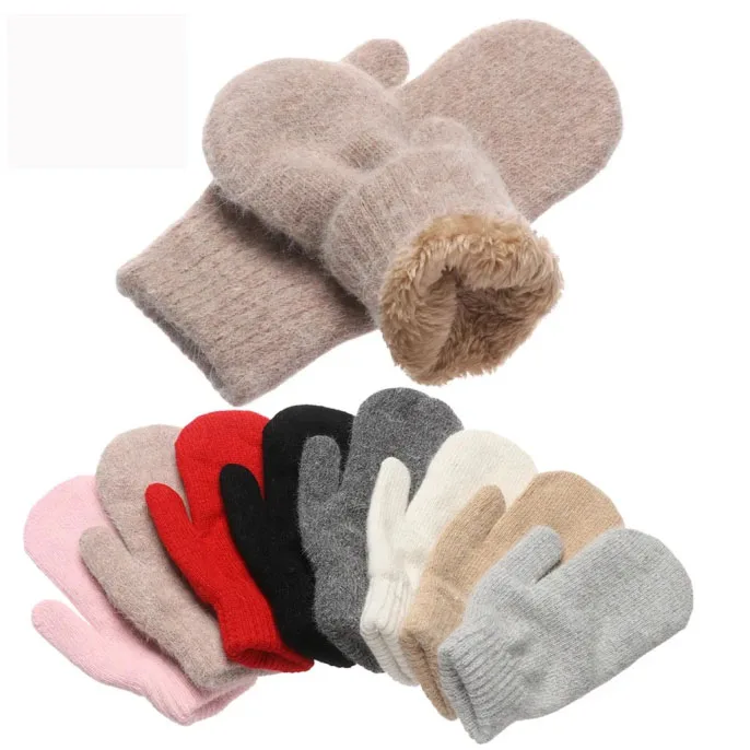 Top Trends: Men Women Winter Double Layer Thick Wool Cashmere Knit Warm Mitten Unisex Cute Full Finger Comfortable Plush Inside Glove Shoppable Styles