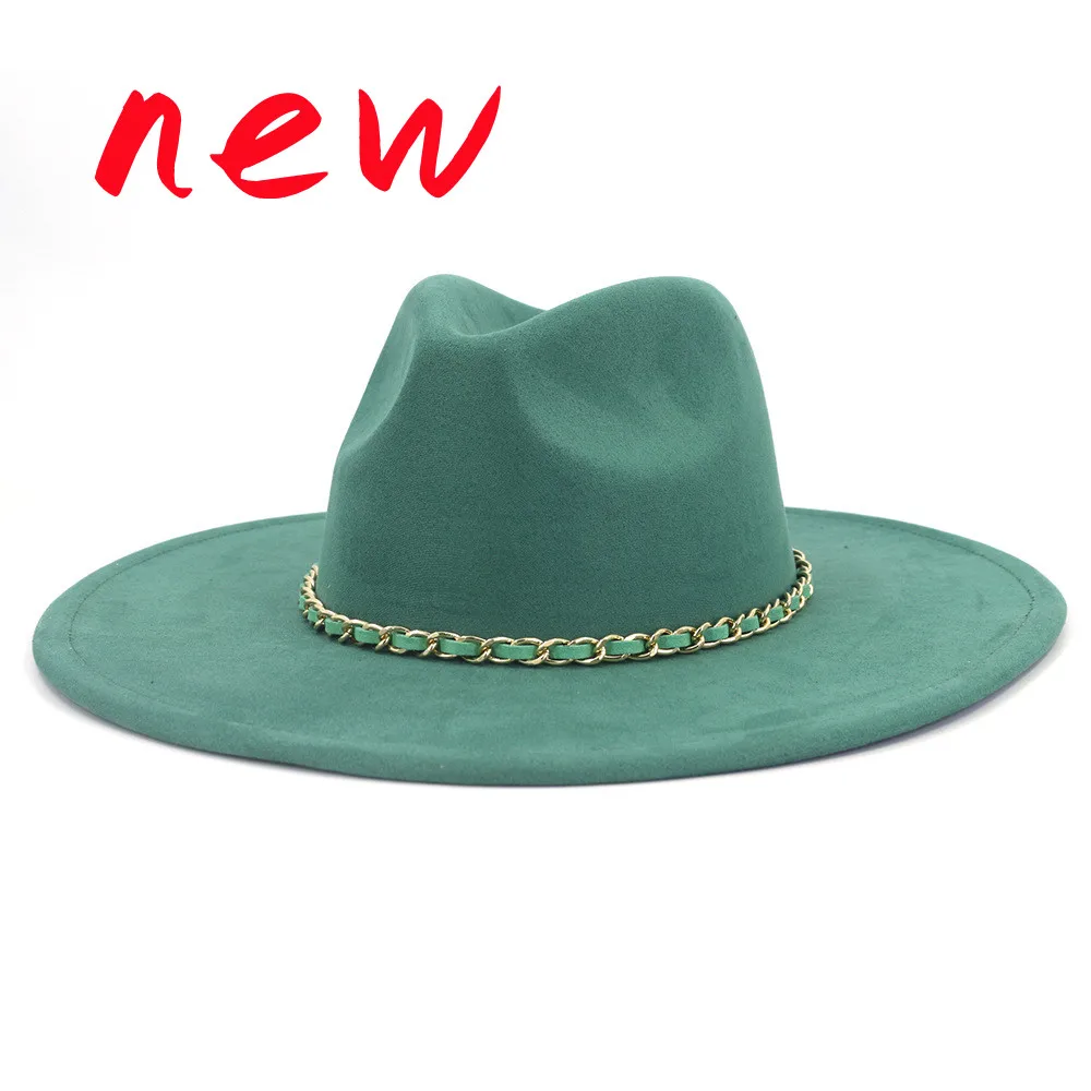 Top Trends: Fedora Hat2022 New Same Color Chain Big Rim Heart Top 9.5cm Hemline Fashion Top Hat Unisex Suede Jazz Hat Shoppable Styles