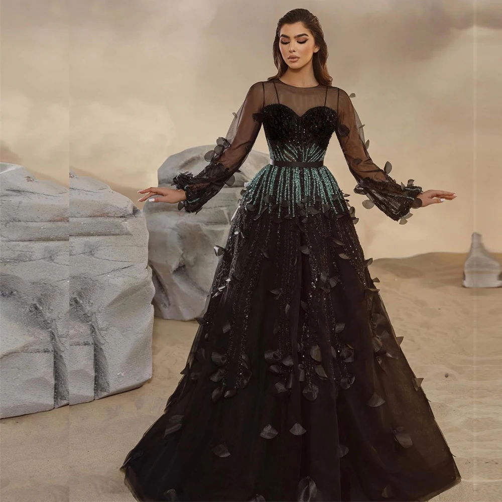 Top Trends: Prom Dress Exquisite Boat Neck Floor Length Long Sleeve A-line Empire Chiffon Formal Evening Gowns 이브닝드레스 فستان حفلات الزفاف Shoppable Styles