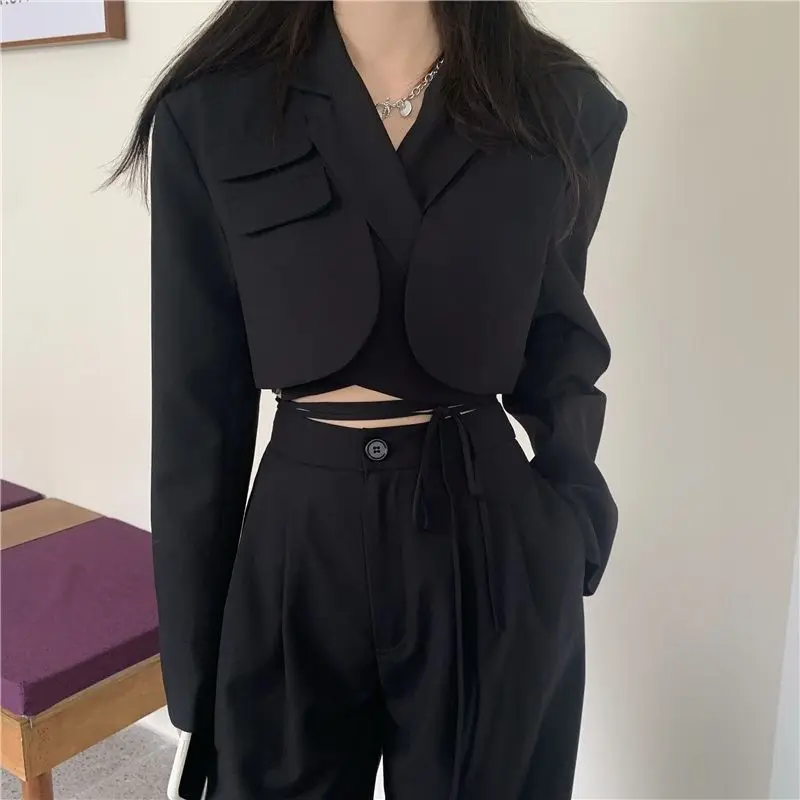 Top Trends: DAYIFUN Women New Suits Chic Crop Sexy Blazer Jacket And High Waist Trousers 2-Piece Sets Wide Leg Pants Outfit Fashion Female Shoppable Styles