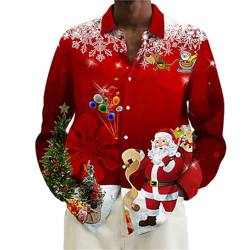 Top Trends: 2023 Party Men&#039;s Christmas Shirt Pattern 3D Printing Men&#039;s Button Lapel Long Sleeve Snowflake Santa Claus Shirt High Quality 6XL Shoppable Styles