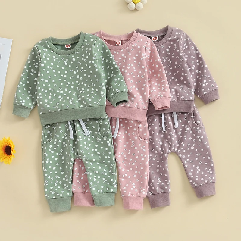 Top Trends: Two Piece Sets Infant Baby Fall Clothes Long Sleeve Crew Neck Daisy Flower Print Tops + Pants 2Pcs Outfits For Spring Autumn Shoppable Styles