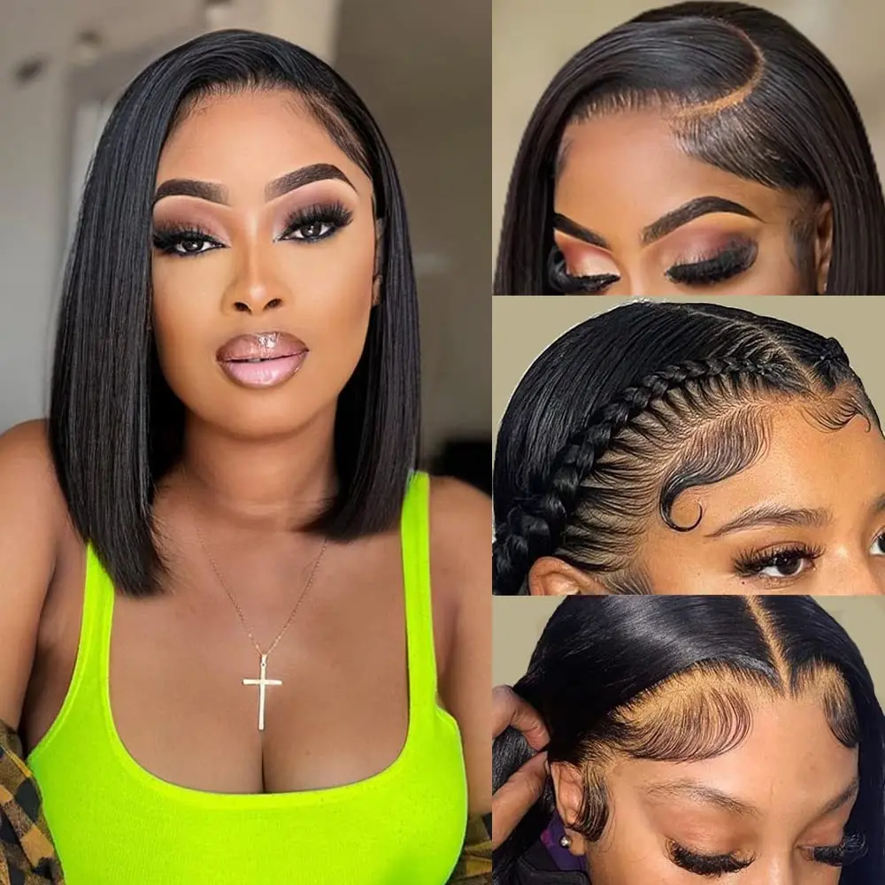 Top Trends: Sun-Ray T Part Lace Front Wig 13*4 Lace Front Human Hair Wigs For Women Closure Wigs 180 Density Short Straight Bob Wigs Shoppable Styles