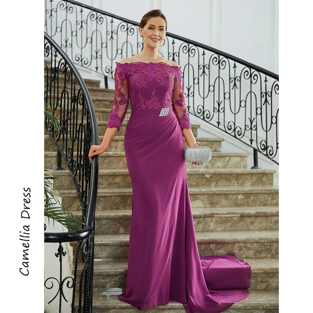 Top Trends: Graceful Off The Shoulder Mother Of The Bride Dress Sheath Formal Dresses Applique Chiffon Vestidos Mae Da Noiva Casamentos Shoppable Styles