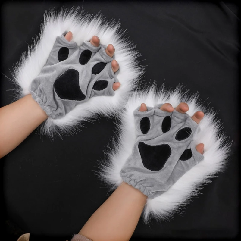 Top Trends: 1 Pair Furry Paw Gloves For Cat Girls Cosplay Accessory Kawaii Plush Wolf Paws Fingerless Winter Gloves For Anime Cospla Shoppable Styles - Image 6