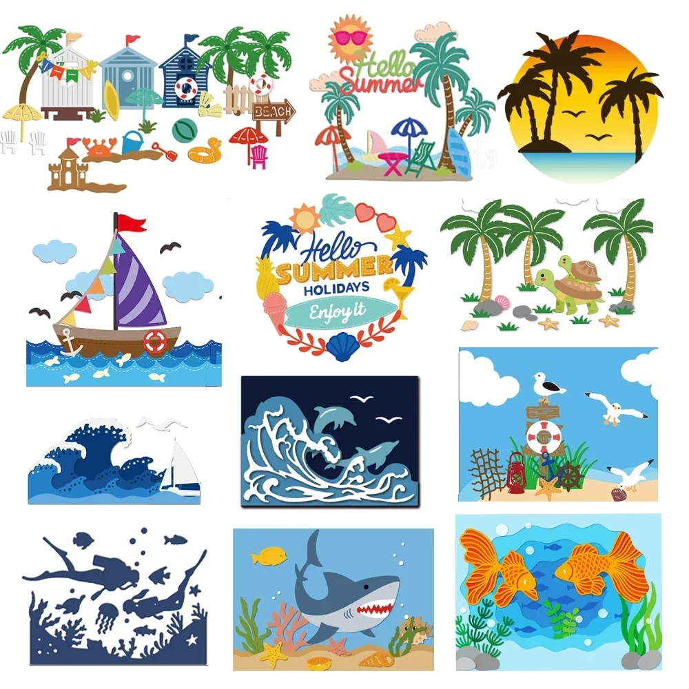 Top Trends: Seaside Resort Cutting Dies Beach Coconut Tree Crab Sandcastle Surfboard Summer Die Cuts For DIY Scrapbooking Paper Cards Making Shoppable Styles