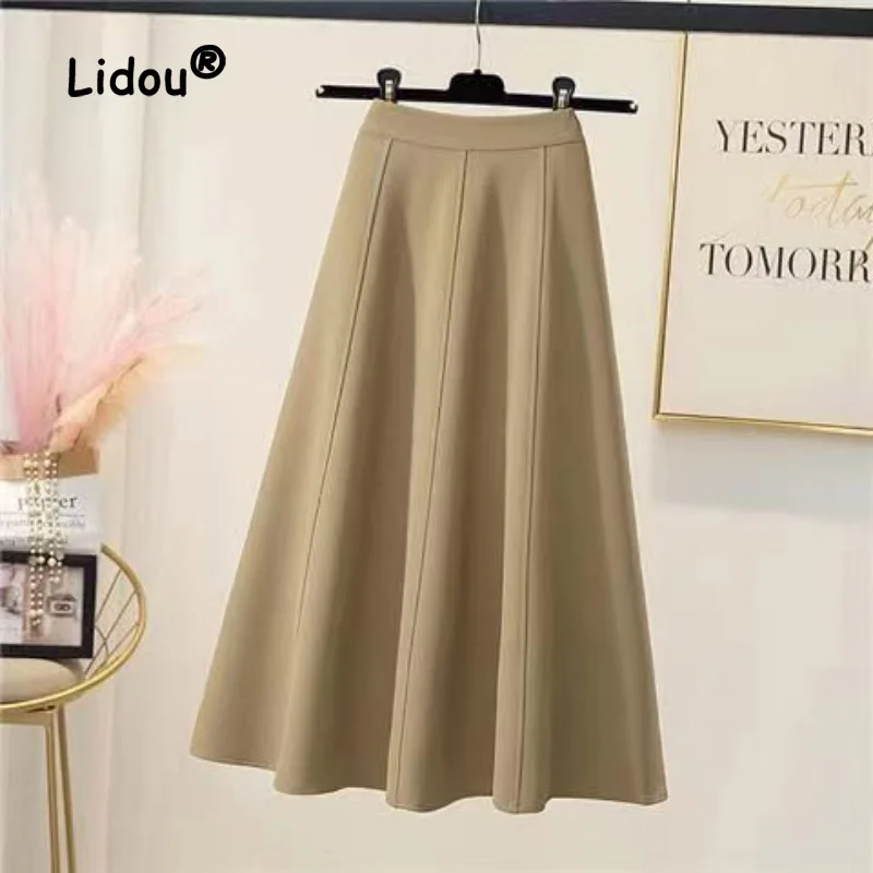 Top Trends: Elastic High Waisted Drape Large Hem Over Knee Length Skirt For Women 2023 Black Office All-match Mid Length A-word Skirt Shoppable Styles