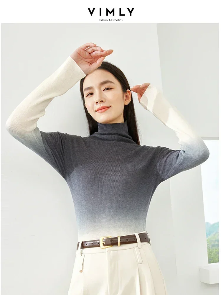 Top Trends: Vimly Gradient Pullovers Turtleneck Sweater Knitted Long Sleeve T-shirt For Women 2023 Winter High Strecth Basic Sweaters 16516 Shoppable Styles