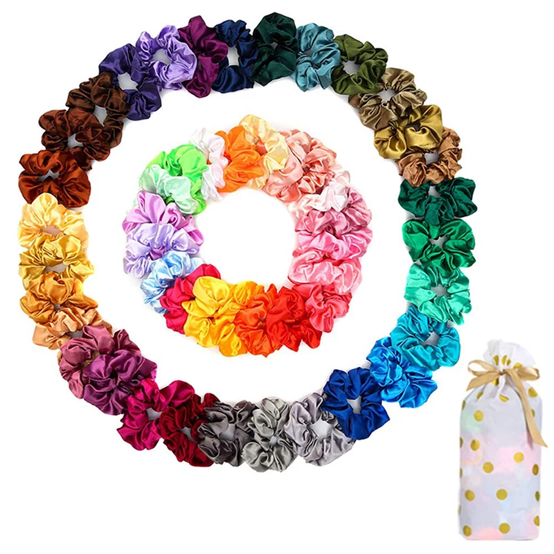 Top Trends: 50PCS / BAG Hot Sale Fold Elastic Ties Hair Band Large Intestin Hair Ring Olid Color Satin Hair Scrunchies Shoppable Styles