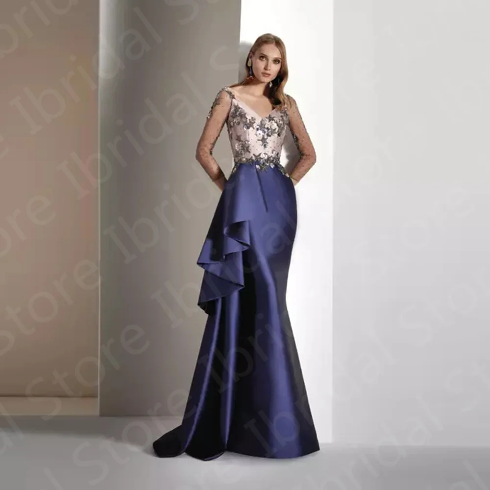 Top Trends: Classic Navy Blue Mother Of The Bride Dress 2023 V Neckline Dresses 3 / 4 Sleeves Wedding Party Gowns Beading Florals Shoppable Styles