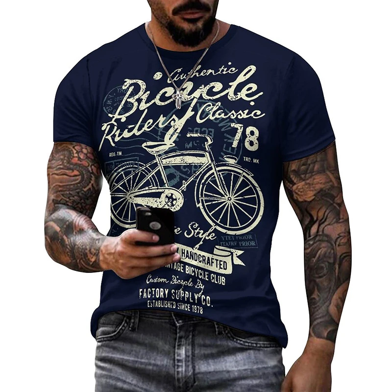 Top Trends: Bike Vintage Sport Bicycle 3D Printed T Shirt For Men O Neck Short Sleeve Black T-shirts Homme Streetwear Quality Male T Shirts Shoppable Styles