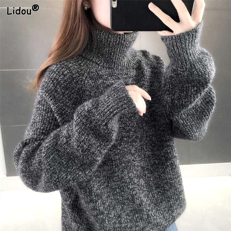 Top Trends: Pullovers Solid Loose Turtleneck Sweaters Autumn Winter Thick Women's Clothing 2022 Keep Warm Casual Classic Korean Fashionable Shoppable Styles