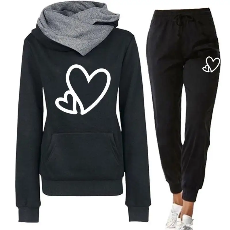 Top Trends: Autumn Winter Women Tracksuit Love Heart Printed Hoodies And Sweatpants 2 Pieces Set Casual Streetwear Female Outfits 3XL Shoppable Styles