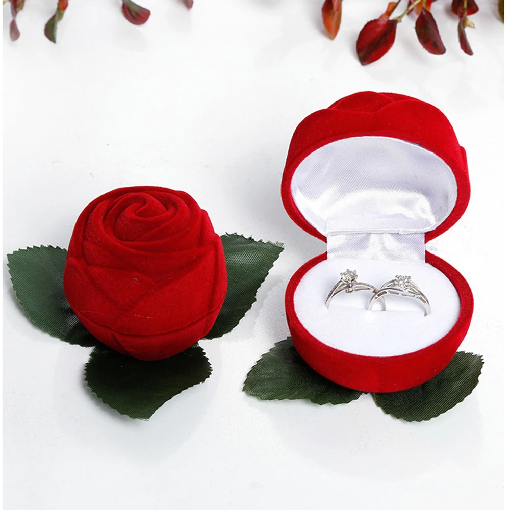 Top Trends: Red Velvet Rose Flower Ring Box Earring Display Holder Gift Boxs Wedding Engagement Valentine Day Jewelry Organizer Storage Case Shoppable Styles