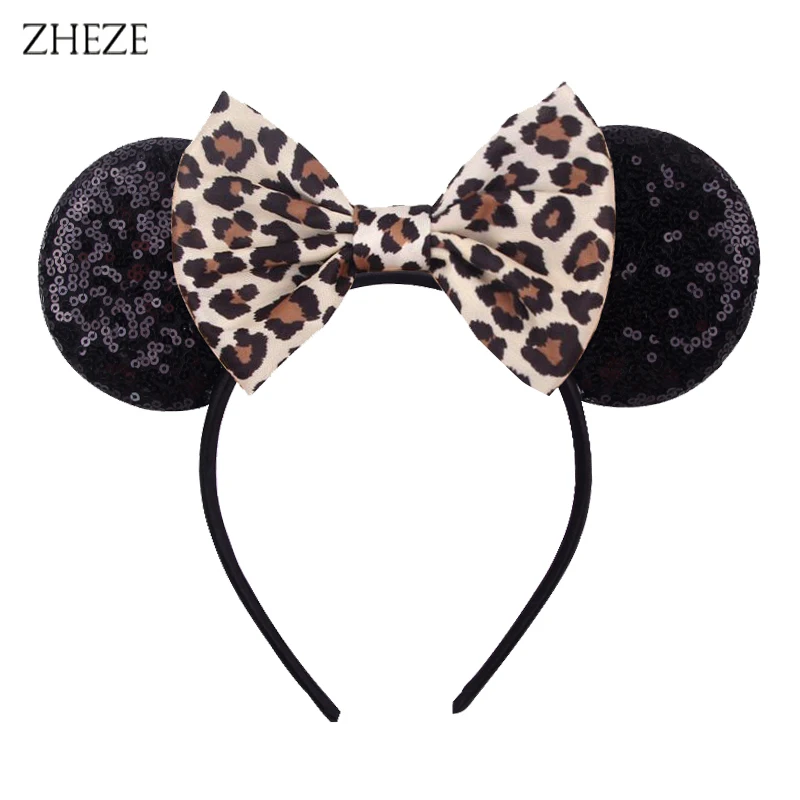 Top Trends: Fashion Leopard Print 5&quot;Bow Mouse Ears Headband For Girls Party Hairband Festival DIY Hair Accessories Femme Gift Shoppable Styles