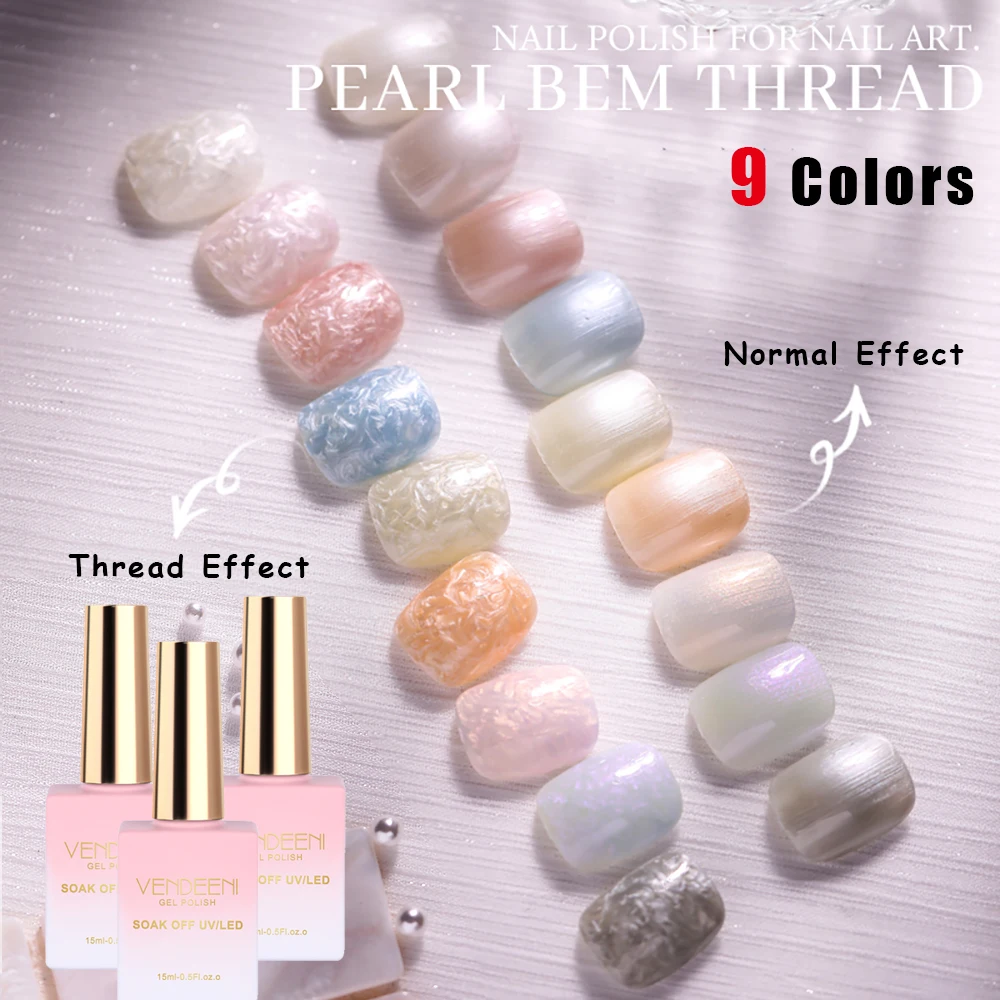 Top Trends: Vendeeni 9 Colors Pearl Shell Thread Gel Nail Polish UV Soak Off Gel Varnish DIY Shell Thread Pattern Gel Lacquer For Manicure Shoppable Styles