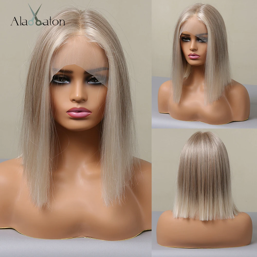 Top Trends: ALAN EATON Blonde Highlight Lace Wig Ash Grey Synthetic Lace Front Wigs For Women Afro Natural Hair Bob Wig Straight Wig Cosplay Shoppable Styles