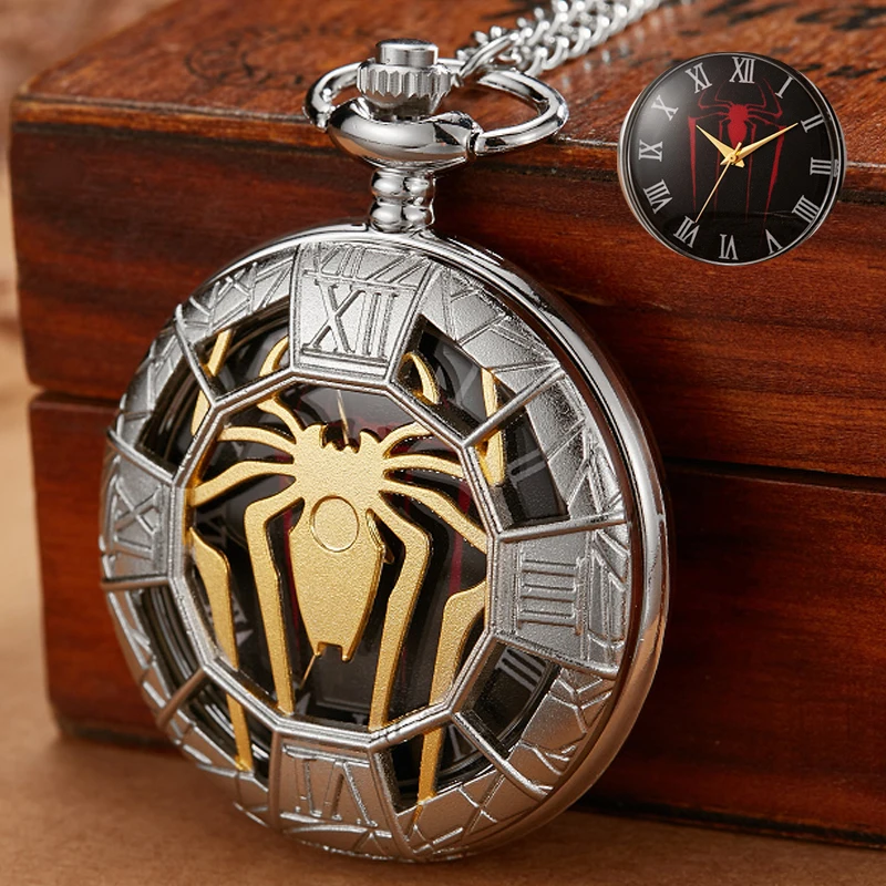 Top Trends: Cool Spider Display Hollow Quartz Pocket Watch Vintage Pendant Clock With Silver Necklace Chain For Men Women Reloj De Bolsillo Shoppable Styles