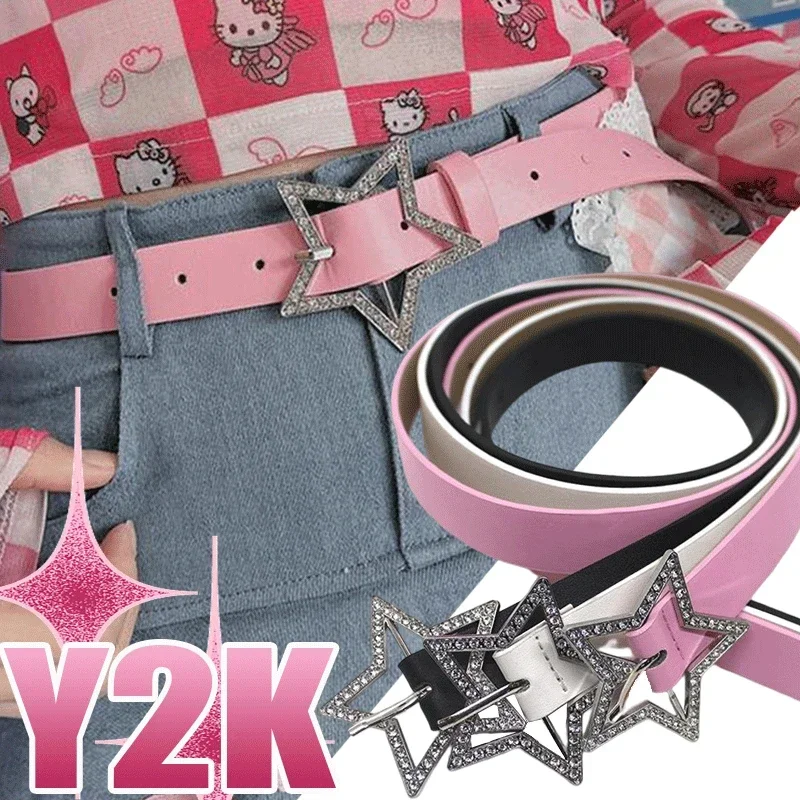 Top Trends: Y2K PU Leather Belt Star Metal Buckle With Diamond Waistband Women Designer Fashion Belts For Jeans Decoration INS Waist Strap Shoppable Styles