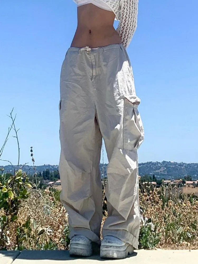 Top Trends: Oversized Wide Leg Baggy Sewn Pocket Streetwear Women Low Rise Pants White Hip Hop Trousers Techwear Y2k Shoppable Styles