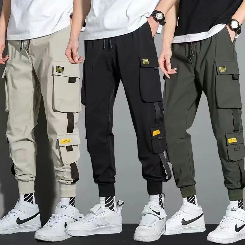 Top Trends: Thin Streetwear Casual Pants Men Ribbons Harem Jogging Pants Male Slim Fit Spring Cargo Pants Multi-Pockets Women Trouser Jx1 Shoppable Styles