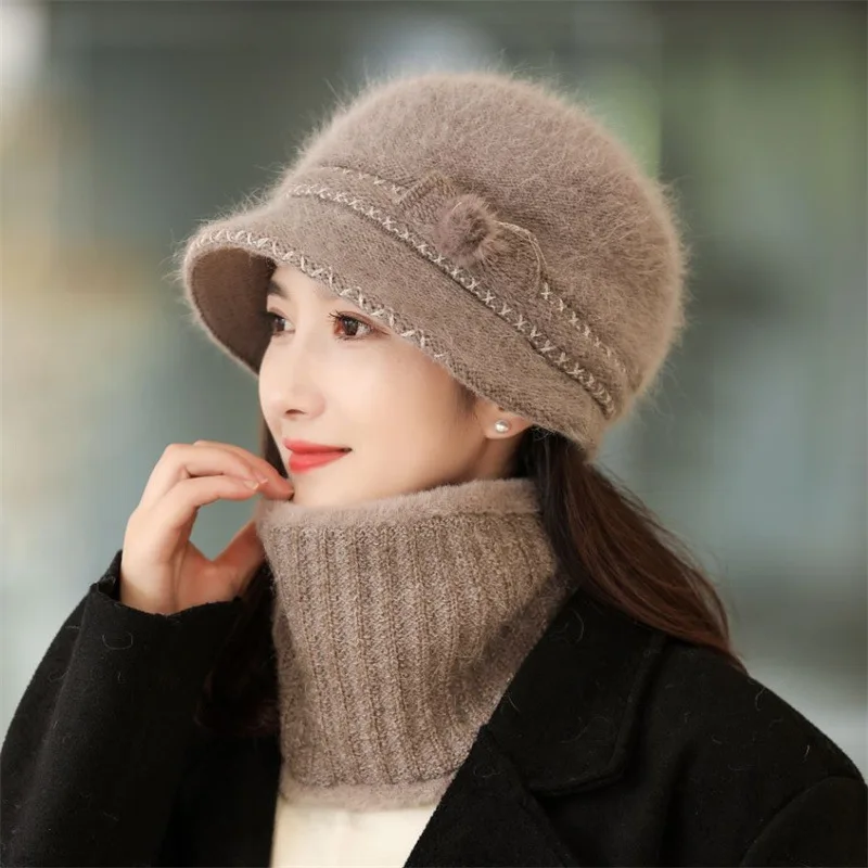 Top Trends: Rabbit Wool Knit Hats Women Warm Brand Winter Beanies Caps Lady Siamese Bib Hat Female Hair Windproof Plus Velvet Cap 2022 Shoppable Styles