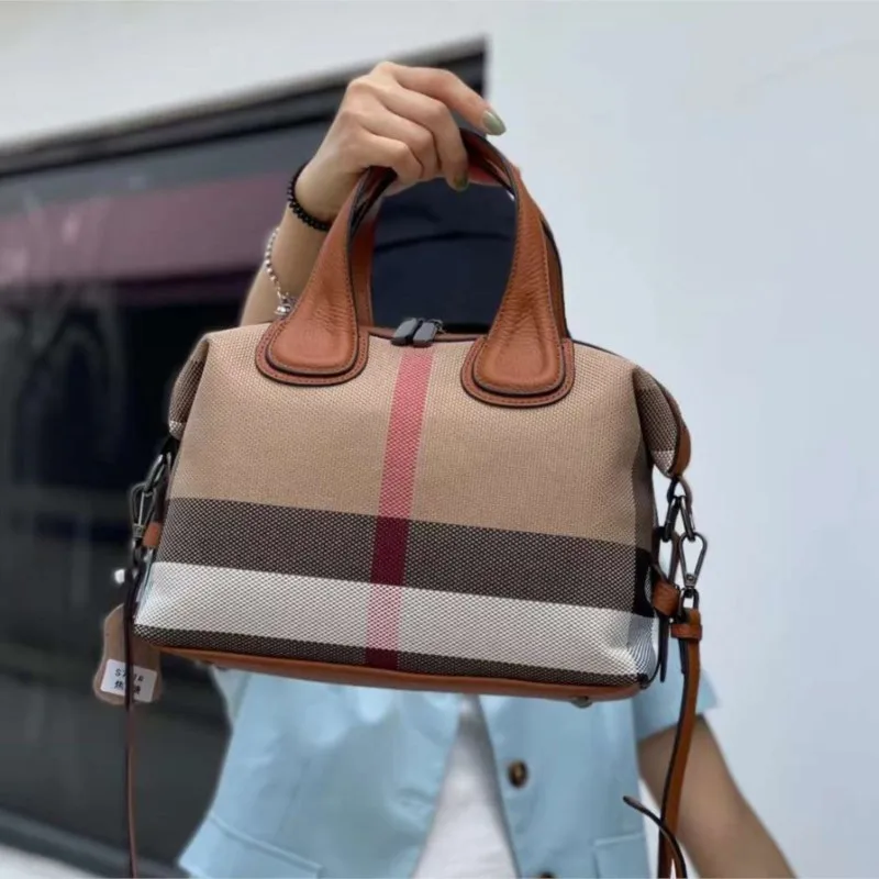 Top Trends: High Class Retro Large Capacity Women's Casual Handbag Canvas+ leather Plaid Stripe Shoulder Bag Briefcase Luxury Messenger Bag Shoppable Styles