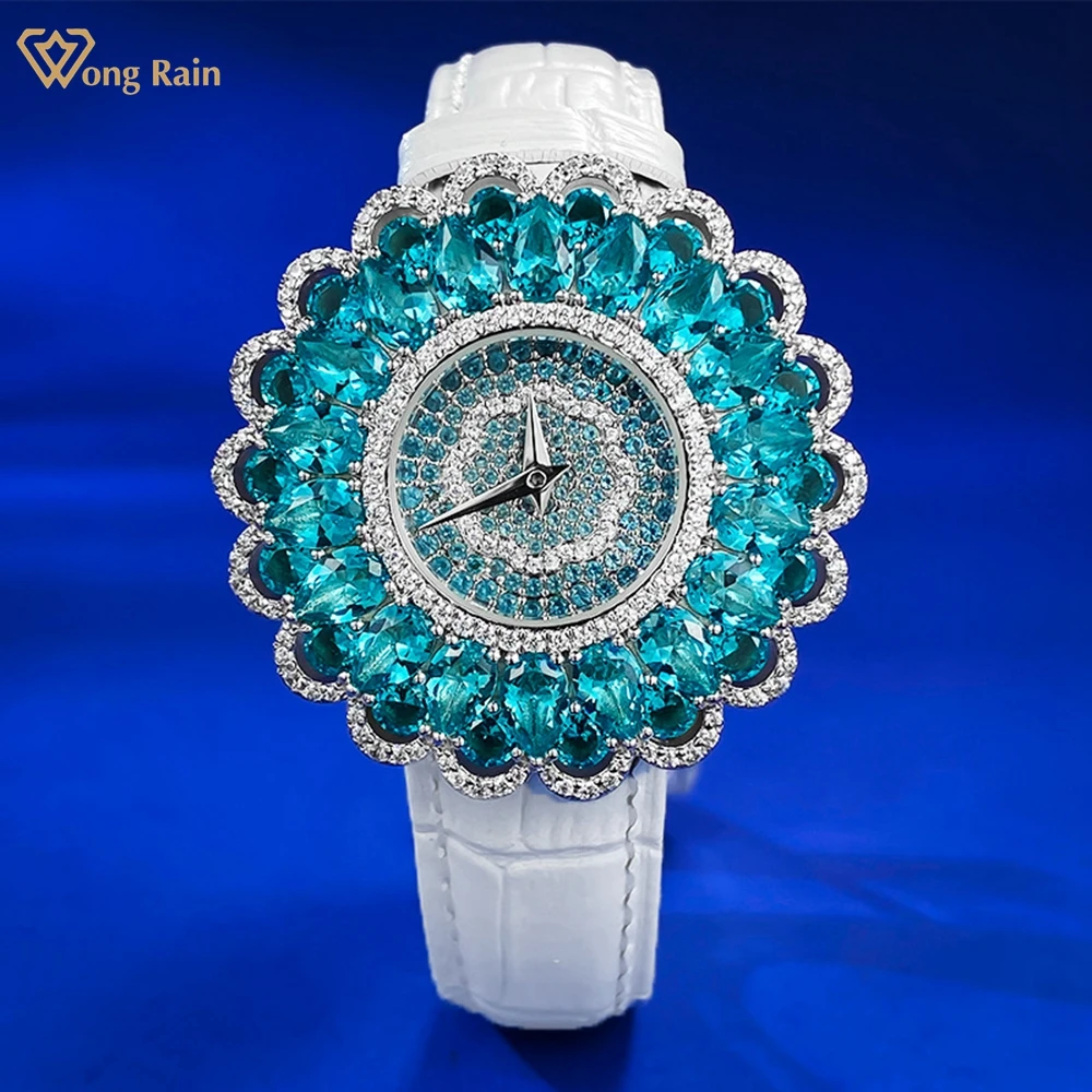 Top Trends: Wong Rain Luxury 38MM Quartz Watch Wristwatches Stainless Steel Paraiba Tourmaline Full Diamonds Gemstone Dial Clock Top Quality Shoppable Styles