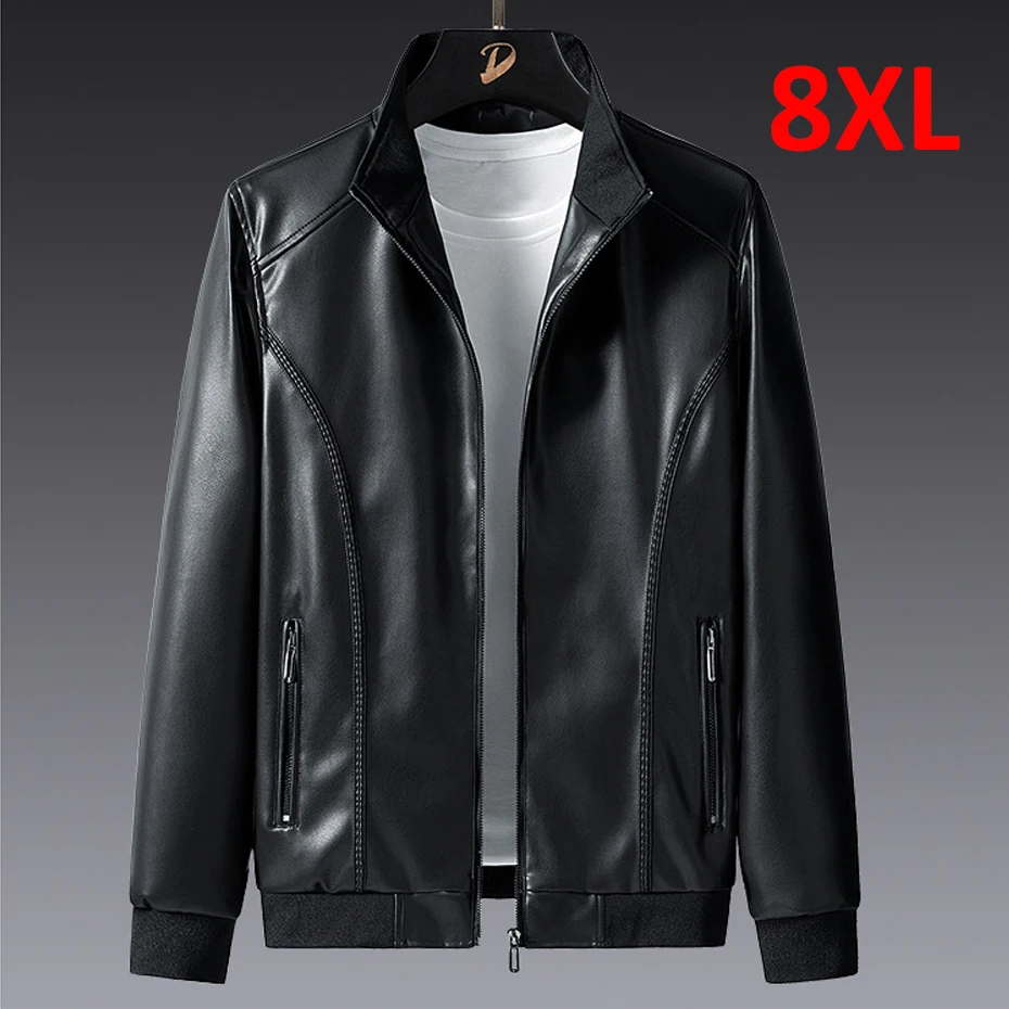 Top Trends: Plus Size 7XL 8XL PU Jacket Men Leather Coat Cargo Jacket Casual Motorcycle Biker Coat Solid Color Leather Jackets Male Big Size Shoppable Styles