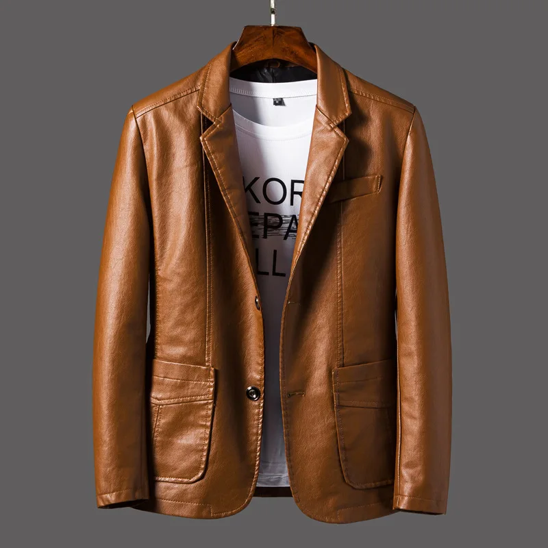 Top Trends: Men's Leather Korean Fashion Slim-fit Business Coat Jacket Autumn Winter Motorcycle Men's Wear Shoppable Styles - Image 3