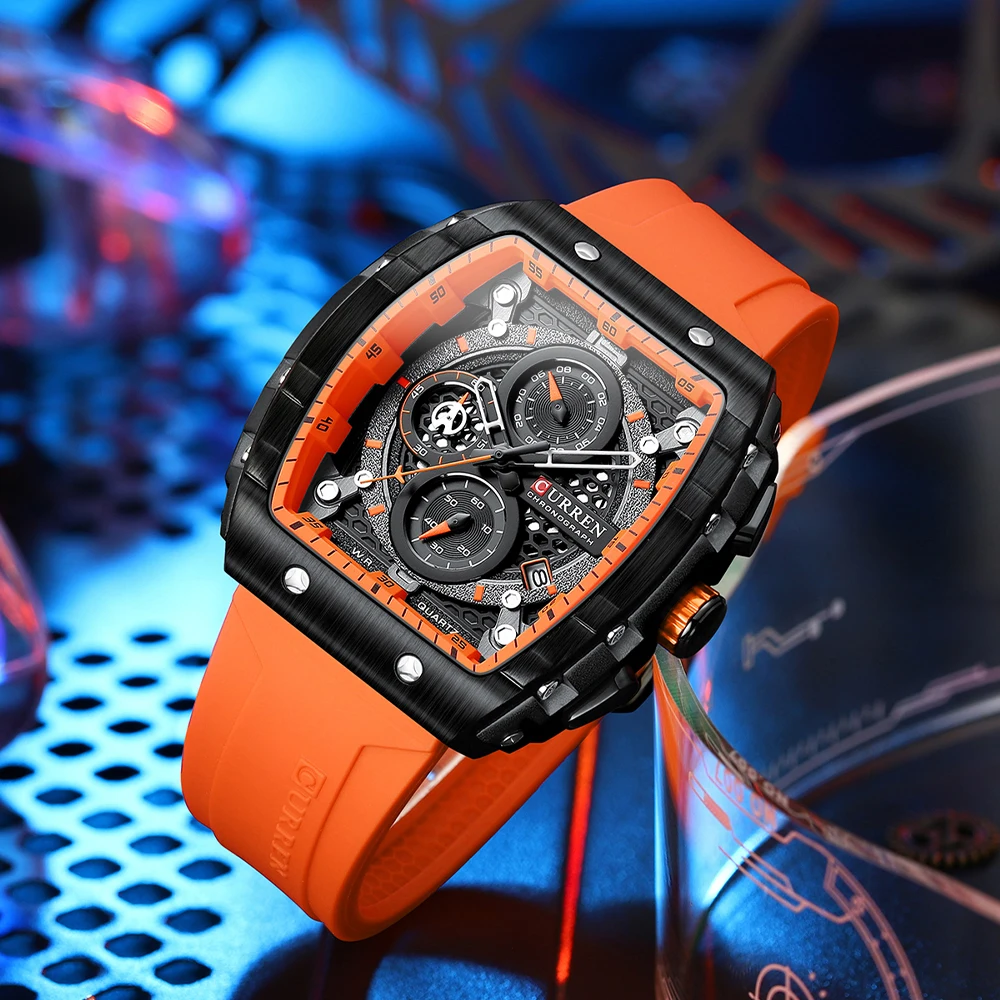 Top Trends: CURREN New Fashion Square Dial & Silicone Strap Mens Watches Luxury Sport Waterproof Watch Man Chronograph Quartz WristWatches Shoppable Styles - Image 4