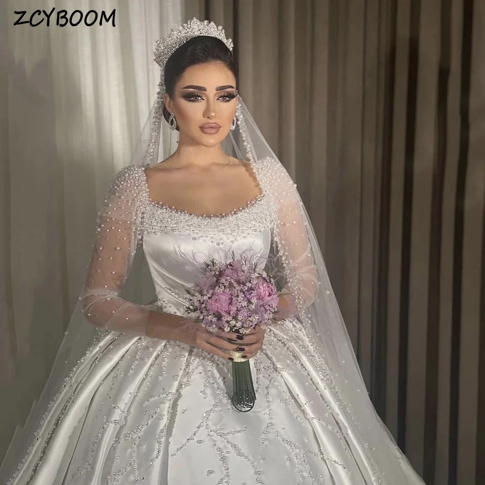 Top Trends: Luxury V-Neck Pearls Stain White Wedding Dress 2024 Ball Gown Floor Length Sweep Train Lace Up Custom Made Bridal Gown Shoppable Styles