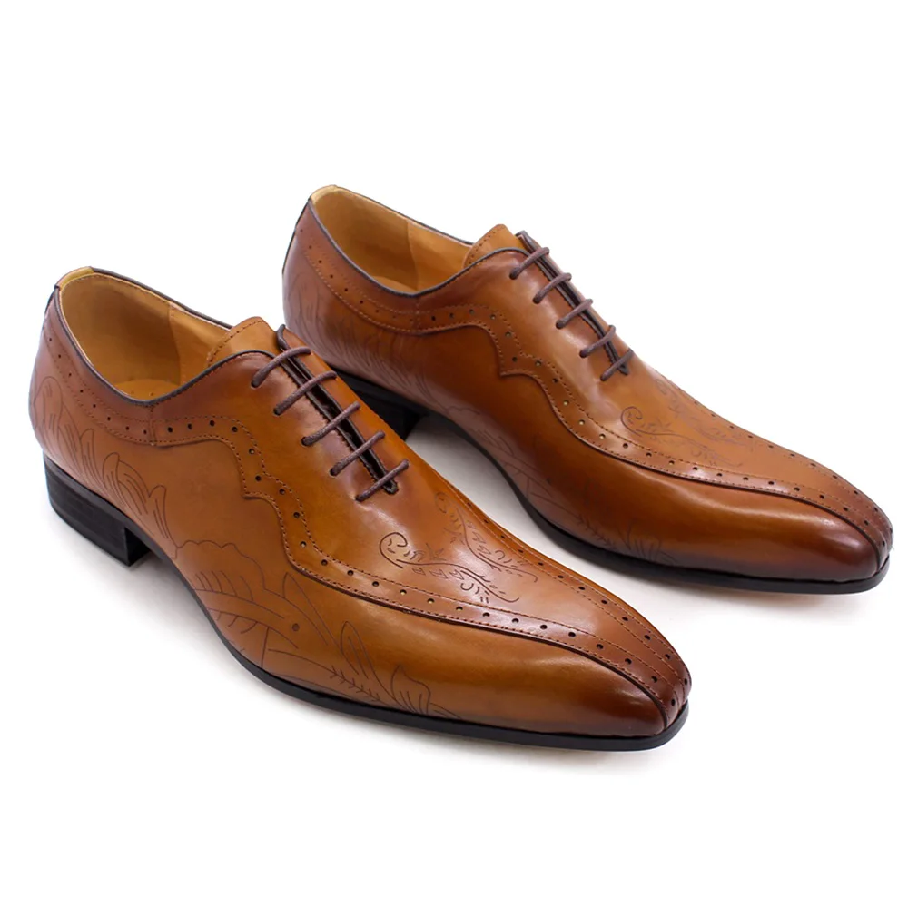 Top Trends: Italian Style Brown Black Genuine Leather Oxford Dress Shoes High Quality Lace Up Suit Shoes Footwear Wedding Formal Men‘s Shoes Shoppable Styles