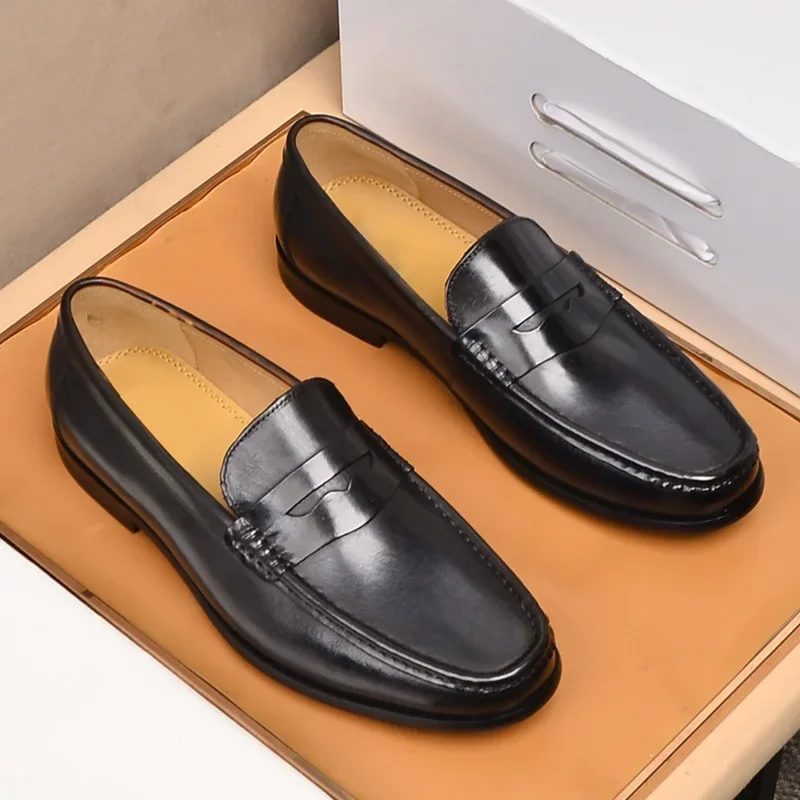 Top Trends: Luxury Men Penny Loafers Genuine Leather Slip On Black Casual Business Dress Shoes Mens Wedding Party Office Fashion Shoes New Shoppable Styles