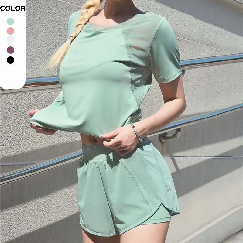 Top Trends: 2 Piece Woman Sports Sets Gym Wear Women Yoga Set Loose Short Sleeve Tops Breathable Fitness Cycling Shorts Woman Tracksuits Shoppable Styles