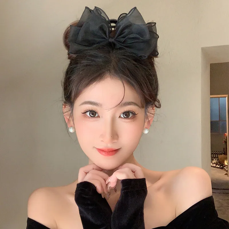 Top Trends: Ruoshui Woman Two Layer Lace Bow Black Hair Claws Hairpins Lady Hair Accessories Girls Hair Clips Headwear Ornaments Barrettes Shoppable Styles