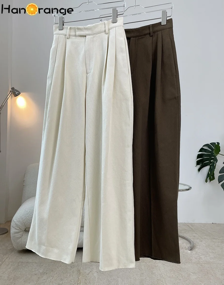 Top Trends: HanOrange Floor Mopping Trousers Women Wide Leg Pants Cotton Casual Spring Autumn Simple Wide High Waist Milk White / Brown Shoppable Styles - Image 2