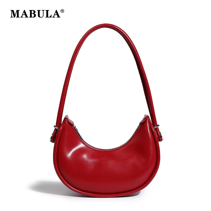 Top Trends: MABULA Designer Red Women Small Cell Phone Bag Vegant Leather Half Moon Underarm Shoulder Purse Simple Lady Clutch Handbag Shoppable Styles