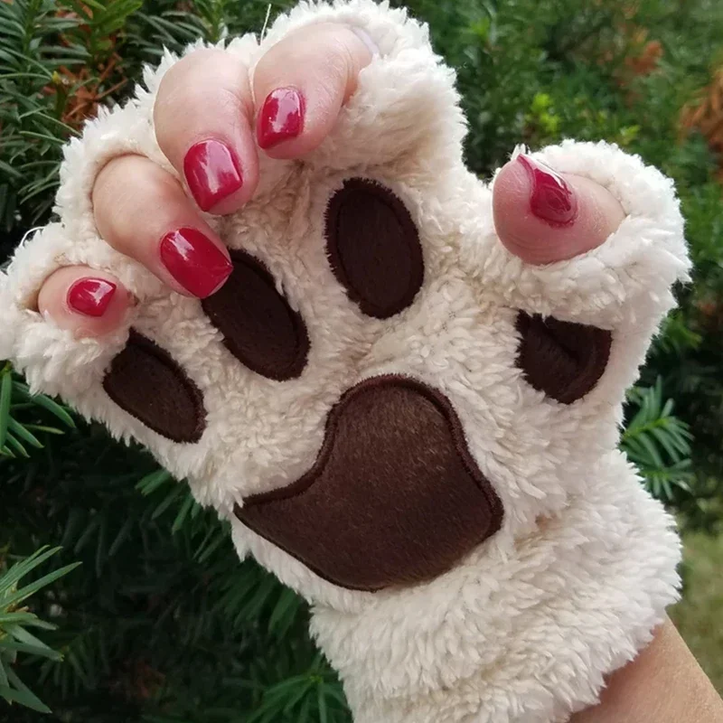 Top Trends: Women Cute Soft Cat Claw Paw Gloves Plush Mittens Warm Plush Short Fingerless Fluffy Bear Cat Gloves Costume Half Finger Party Shoppable Styles - Image 2