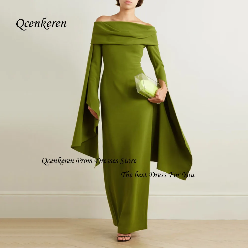 Top Trends: Qcenkern Green Off The Shoulder Prom Gown Crepe Mermaid Formal Evening Gown Ankle-Length Long Sleeve Party Dubai Gown Shoppable Styles