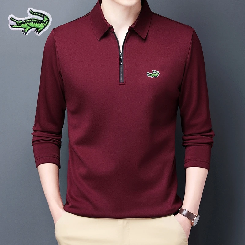 Top Trends: New Men's Embroidery Brand Polo Shirt Polo Collar Long Sleeve Zip Collar Fashion Spring And Autumn Thin Shirt Casual Slim Fit To Shoppable Styles