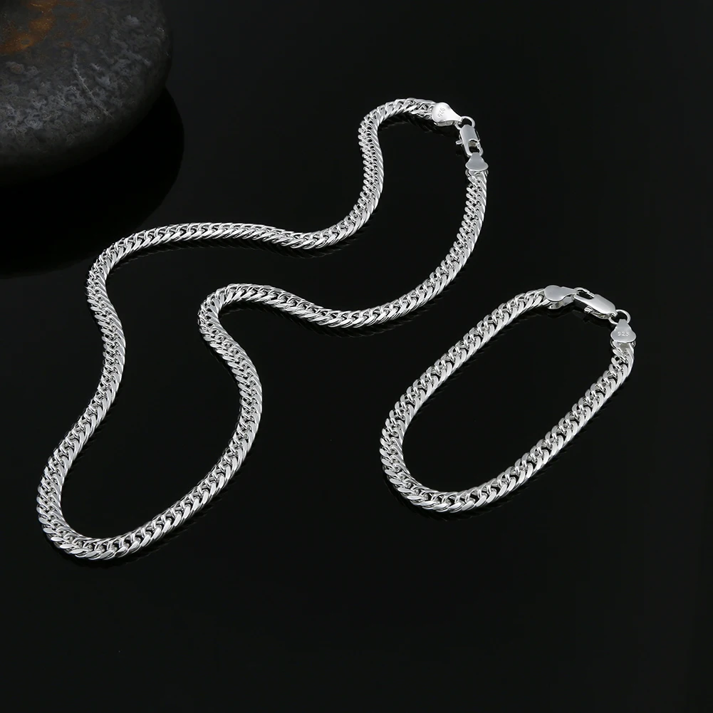 Top Trends: Fashion Original Brand 925 Sterling Silver Man 6MM Geometric Chain Bracelets Neckalces For Women Party Wedding Jewelry Sets Shoppable Styles