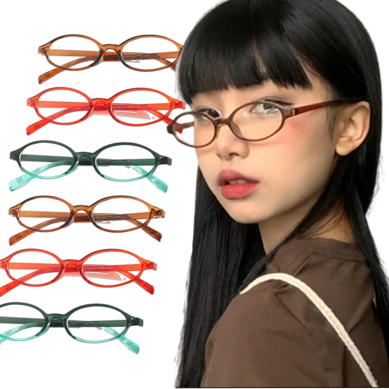 Top Trends: Women Retro Oval Glasses Y2K Japanese And Korean Girls Red Green Frame Glass Eyewear Decorative Computer Anti-blue Eyeglasses Shoppable Styles