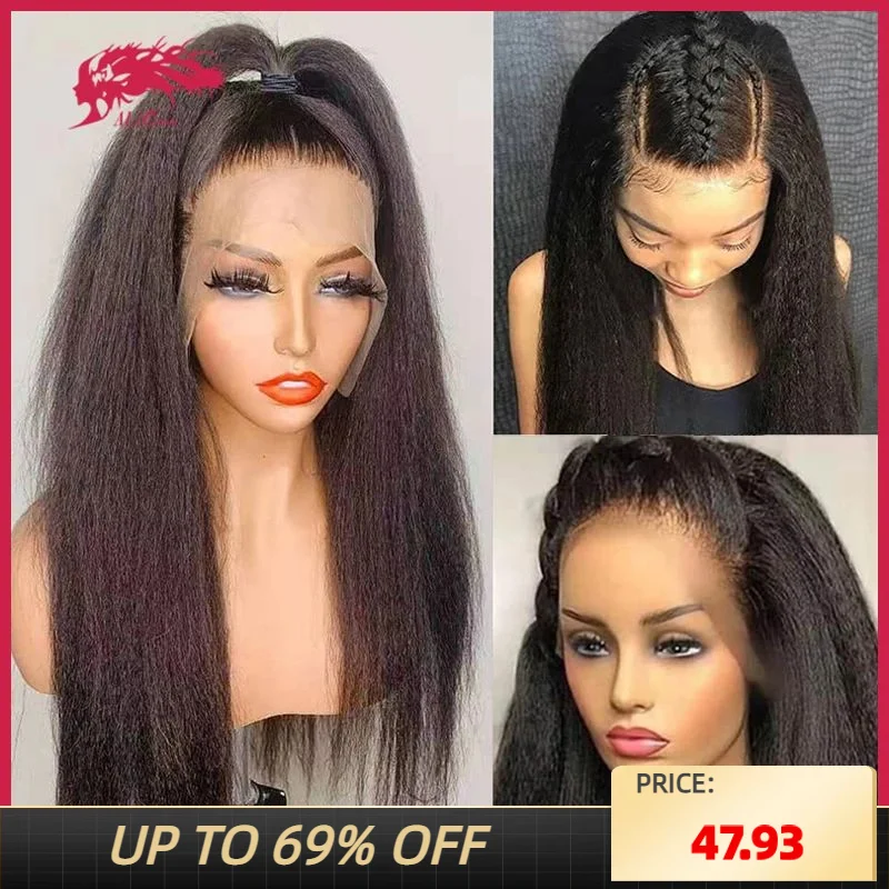 Top Trends: Yaki Straight Lace Frontal Wigs 13X4 / 13X6 Lace Front Human Hair Wigs For Women Brazilian Remy Hair 4x4 Lace Closure Wigs Shoppable Styles