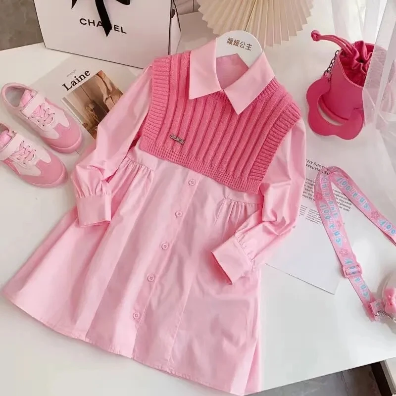 Top Trends: Spring Girls Dress 2023 New Children&#039;s Fashion Shirt Dress Teenage Girls Vest+ Dress Two-piece Set 4 6 8 10 12 13Y Shoppable Styles